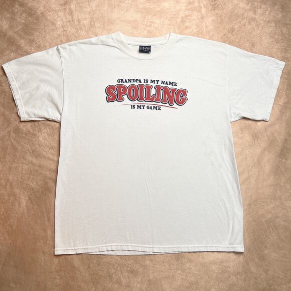 Vintage 90s Grandpa Is My Name Spoiling Is My Game Novelty T-Shirt White Funny - Picture 1 of 8